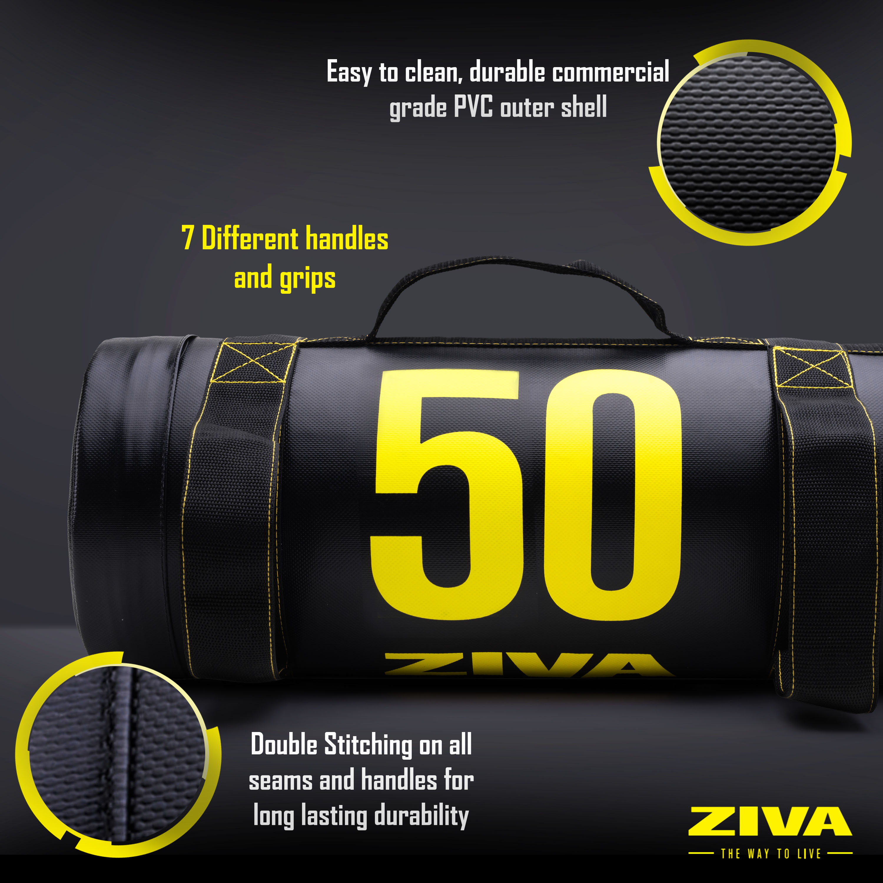 Easy to clean, durable commercial grade PVC outer shell. 7 different handles and grips. Double stitching on all seams and handles for long lasting durability.